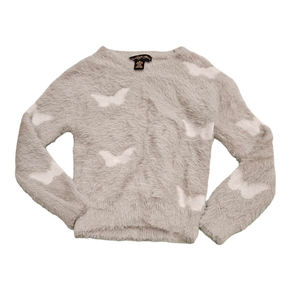 CoCo & Shay XS Gray Butterfly Long Sleeve Pullover Sweater